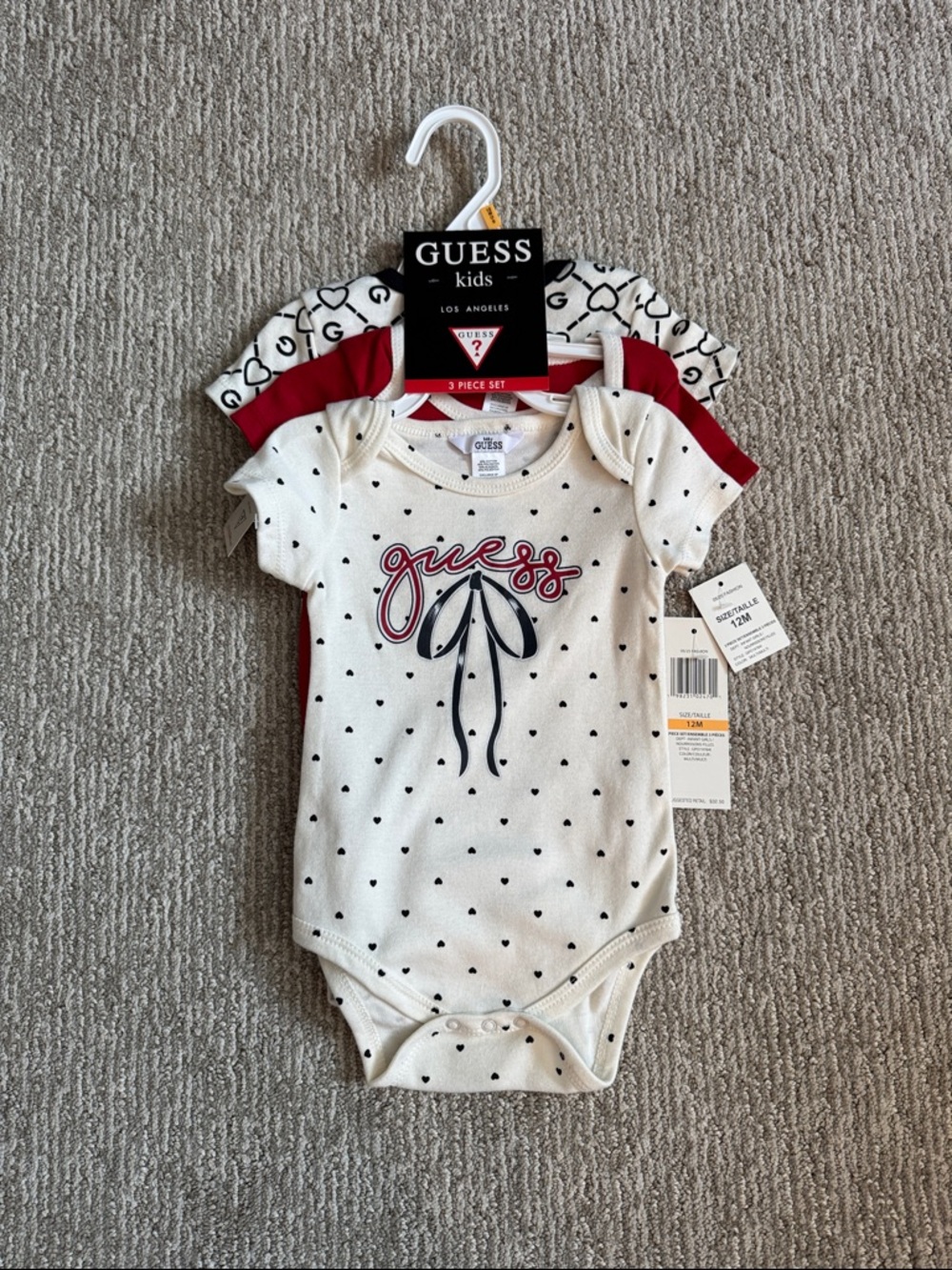 Guess Bodysuit Onesie NWT Bundle Red White Blue Toddler Baby Short Sleeve 12M